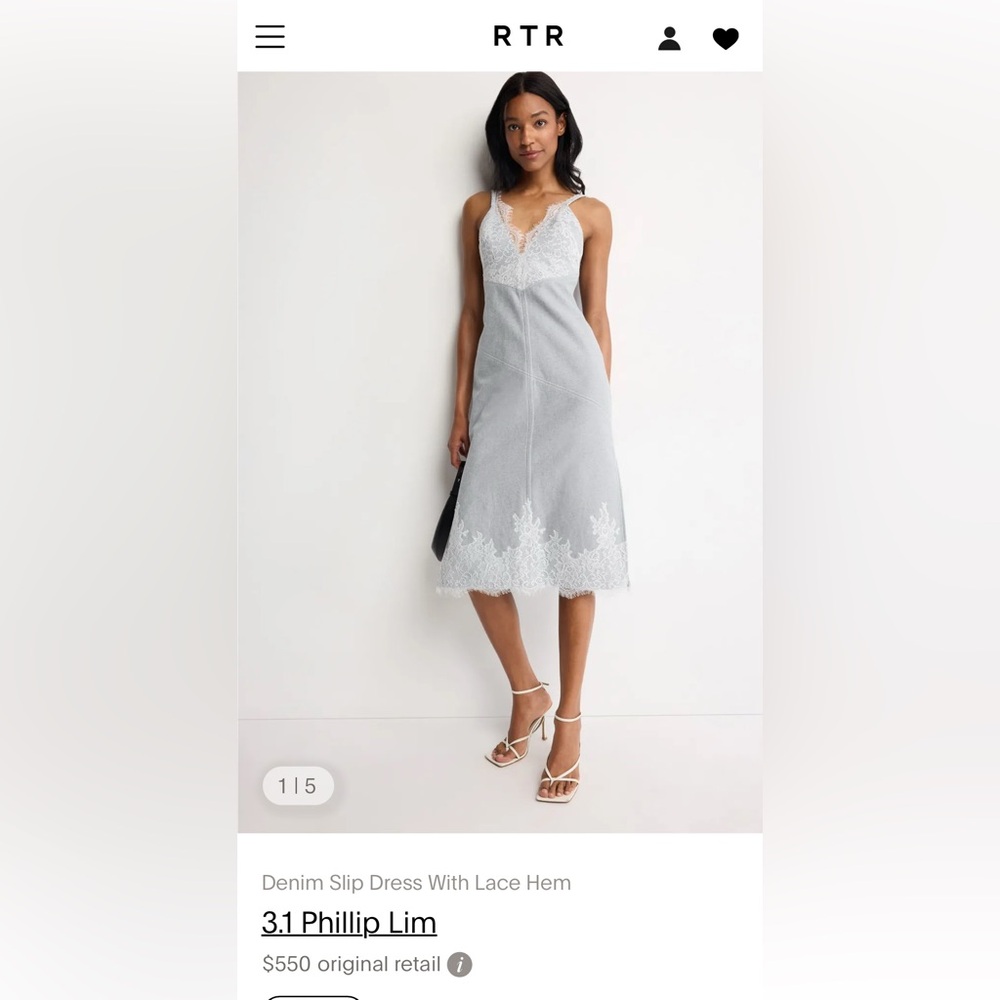 3.1 Phillip Lim Denim Lace Trim Midi Dress
